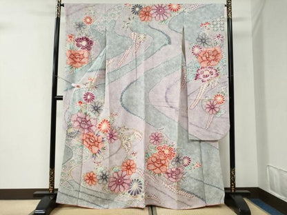 平和屋着物●名門　藤娘きぬたや・総絞り　振袖　牡丹花文　正絹　逸品　CABI2867yc