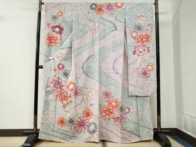 平和屋着物●名門　藤娘きぬたや・総絞り　振袖　牡丹花文　正絹　逸品　CABI2867yc
