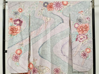 平和屋着物●名門　藤娘きぬたや・総絞り　振袖　牡丹花文　正絹　逸品　CABI2867yc