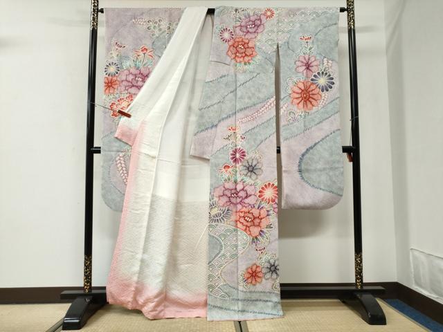平和屋着物●名門　藤娘きぬたや・総絞り　振袖　牡丹花文　正絹　逸品　CABI2867yc