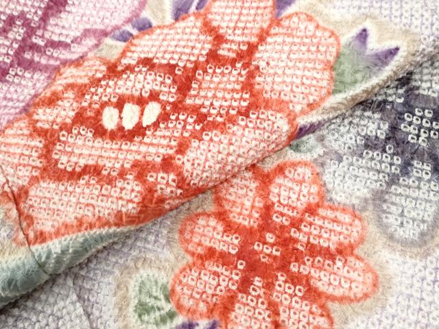 平和屋着物●名門　藤娘きぬたや・総絞り　振袖　牡丹花文　正絹　逸品　CABI2867yc