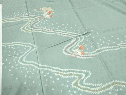 平和屋着物●中国三大刺繍　スワトウ刺繍　訪問着　絞り　道長花蝶文　金糸　正絹　逸品　CABI2868yc