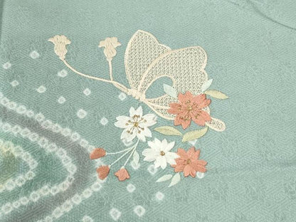 平和屋着物●中国三大刺繍　スワトウ刺繍　訪問着　絞り　道長花蝶文　金糸　正絹　逸品　CABI2868yc
