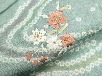 平和屋着物●中国三大刺繍　スワトウ刺繍　訪問着　絞り　道長花蝶文　金糸　正絹　逸品　CABI2868yc