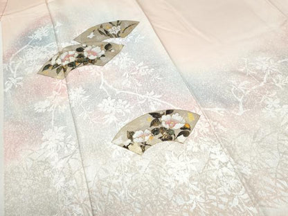 平和屋着物●訪問着　地紙草花文　暈し染め　金彩　正絹　逸品　CABI2869yc