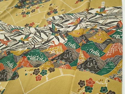 平和屋着物●江戸紅型　五味桂子　訪問着　型染め　立波飛鶴舞花文　鬼しぼ縮緬　正絹　逸品　CABI2871yc