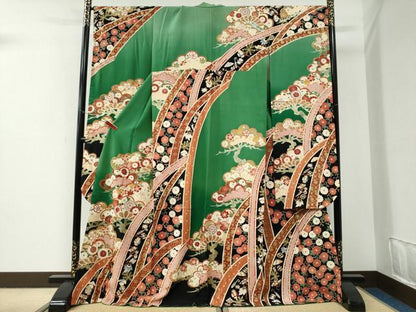 平和屋着物●豪華振袖　宝尽くし松花唐草文　暈し染め　金彩　正絹　逸品　未使用　CABI2874yc