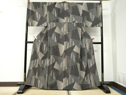 平和屋着物●上質な小紋　切嵌文　黒地　正絹　逸品　CABI2878yc