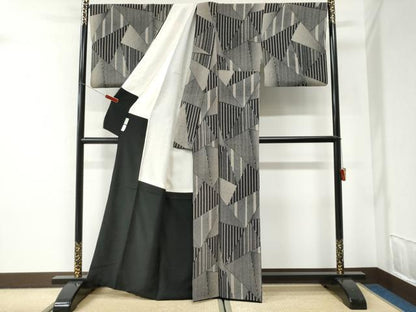 平和屋着物●上質な小紋　切嵌文　黒地　正絹　逸品　CABI2878yc