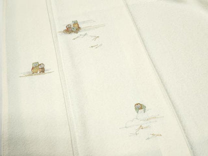 平和屋着物●訪問着　駒刺繍　ミミズク　溢れ松葉　金糸　正絹　逸品　CABI2880yc