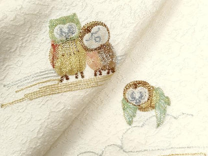 平和屋着物●訪問着　駒刺繍　ミミズク　溢れ松葉　金糸　正絹　逸品　CABI2880yc