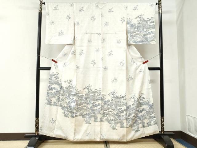 平和屋着物●訪問着　総絞り　渡り橋浜松草花文　正絹　逸品　CABI2884yc