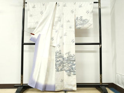 平和屋着物●訪問着　総絞り　渡り橋浜松草花文　正絹　逸品　CABI2884yc