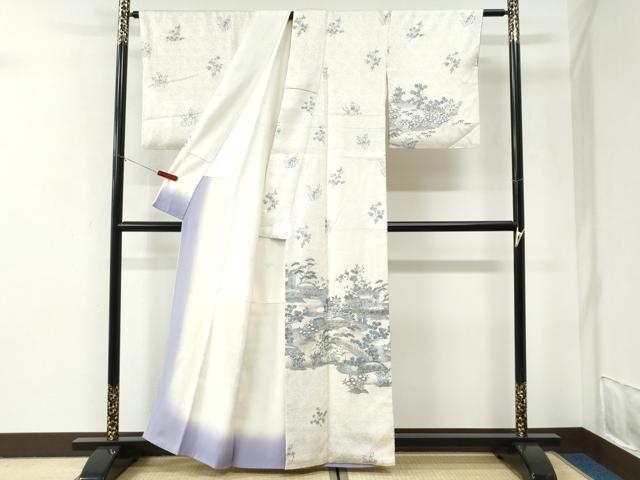 平和屋着物●訪問着　総絞り　渡り橋浜松草花文　正絹　逸品　CABI2884yc