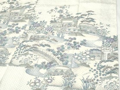 平和屋着物●訪問着　総絞り　渡り橋浜松草花文　正絹　逸品　CABI2884yc