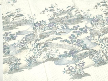 平和屋着物●訪問着　総絞り　渡り橋浜松草花文　正絹　逸品　CABI2884yc