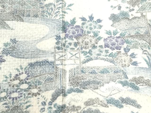 平和屋着物●訪問着　総絞り　渡り橋浜松草花文　正絹　逸品　CABI2884yc