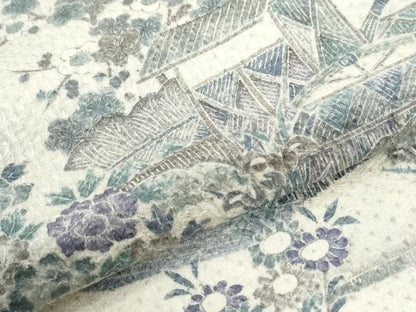 平和屋着物●訪問着　総絞り　渡り橋浜松草花文　正絹　逸品　CABI2884yc