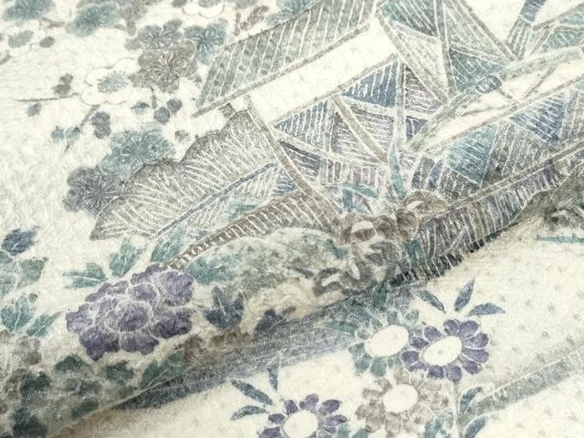 平和屋着物●訪問着　総絞り　渡り橋浜松草花文　正絹　逸品　CABI2884yc