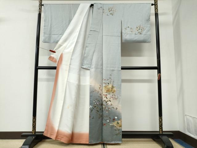 平和屋着物●訪問着　人物風景草花文　暈し染め　金彩　正絹　逸品　CABI2887yc