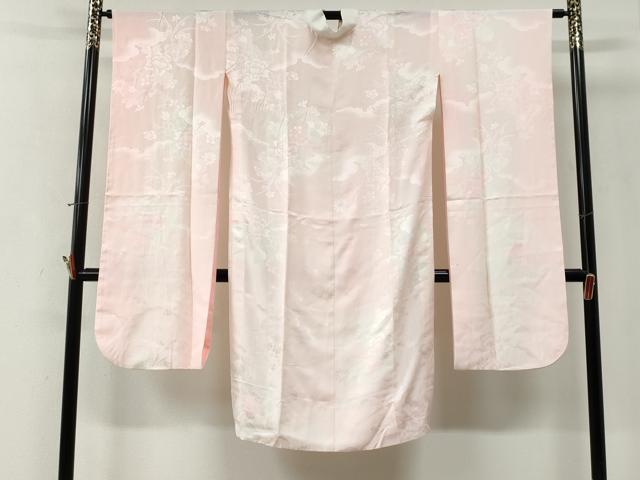 平和屋着物●振袖用長襦袢　無双仕立て　雲取り鼓牡丹花地紋　暈し染め　正絹　逸品　CABI2889yc