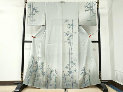 平和屋着物●二代目清次郎　手描き　訪問着　笹竹文　暈し染め　金彩　正絹　逸品　未使用　CABI2890yc