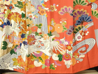 平和屋着物●豪華振袖　駒刺繍　立波鳳凰牡丹花文　金彩　正絹　逸品　CABI2894yc