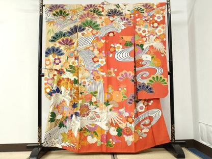 平和屋着物●豪華振袖　駒刺繍　立波鳳凰牡丹花文　金彩　正絹　逸品　CABI2894yc