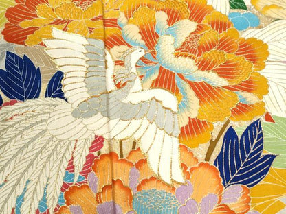 平和屋着物●豪華振袖　駒刺繍　立波鳳凰牡丹花文　金彩　正絹　逸品　CABI2894yc