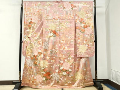 平和屋着物●豪華振袖　駒刺繍　絞り　エ霞竜田川渡り橋舞花文　金彩　正絹　逸品　CABI2895yc