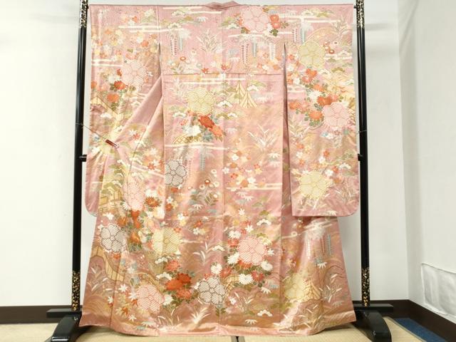 平和屋着物●豪華振袖　駒刺繍　絞り　エ霞竜田川渡り橋舞花文　金彩　正絹　逸品　CABI2895yc