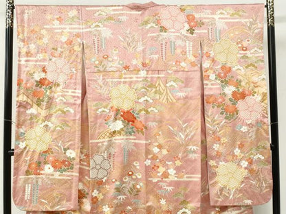 平和屋着物●豪華振袖　駒刺繍　絞り　エ霞竜田川渡り橋舞花文　金彩　正絹　逸品　CABI2895yc