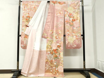 平和屋着物●豪華振袖　駒刺繍　絞り　エ霞竜田川渡り橋舞花文　金彩　正絹　逸品　CABI2895yc