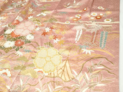 平和屋着物●豪華振袖　駒刺繍　絞り　エ霞竜田川渡り橋舞花文　金彩　正絹　逸品　CABI2895yc