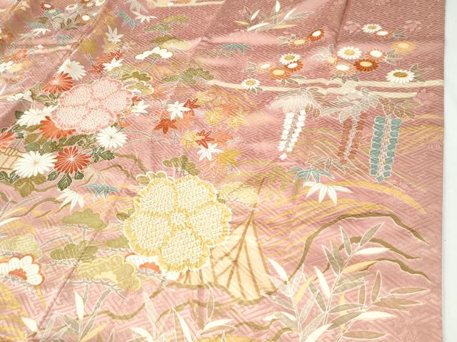 平和屋着物●豪華振袖　駒刺繍　絞り　エ霞竜田川渡り橋舞花文　金彩　正絹　逸品　CABI2895yc