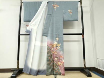 平和屋着物●訪問着　籬地紙草花文　暈し染め　金彩　正絹　逸品　CABI2897yc