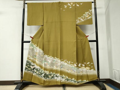 平和屋着物●訪問着　駒刺繍　飛鶴宝尽くし松竹梅花文　暈し染め　金彩　正絹　逸品　CABI2899yc