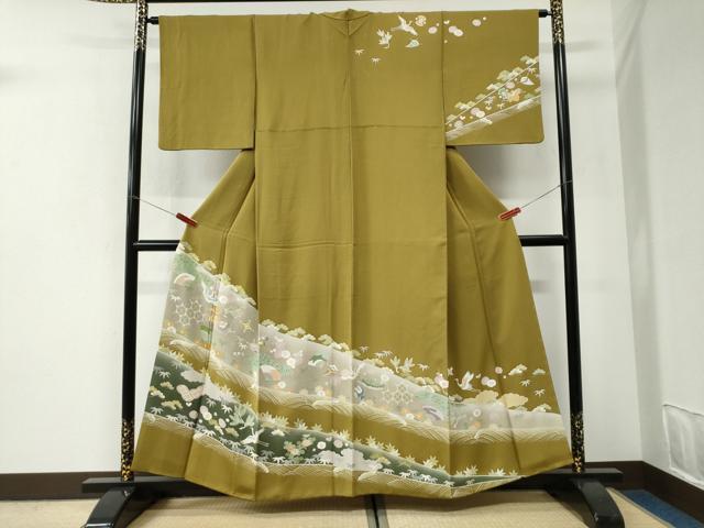 平和屋着物●訪問着　駒刺繍　飛鶴宝尽くし松竹梅花文　暈し染め　金彩　正絹　逸品　CABI2899yc