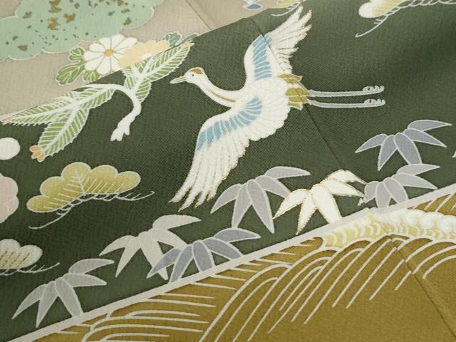 平和屋着物●訪問着　駒刺繍　飛鶴宝尽くし松竹梅花文　暈し染め　金彩　正絹　逸品　CABI2899yc
