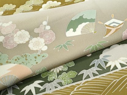 平和屋着物●訪問着　駒刺繍　飛鶴宝尽くし松竹梅花文　暈し染め　金彩　正絹　逸品　CABI2899yc