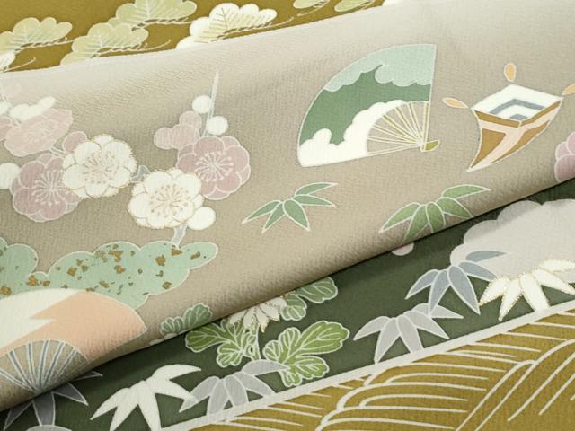 平和屋着物●訪問着　駒刺繍　飛鶴宝尽くし松竹梅花文　暈し染め　金彩　正絹　逸品　CABI2899yc