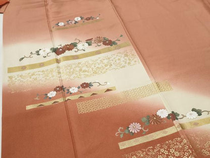 平和屋着物●訪問着　刺繍　花唐草文　暈し染め　金彩　正絹　逸品　CABI2902yc