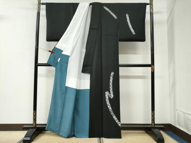 平和屋着物●東京友禅　菅有鬼一　訪問着　鬘帯舞花文　黒地　正絹　逸品　CABI2906yc