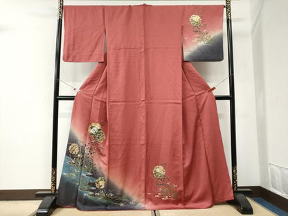 平和屋着物●訪問着　流水雪輪竹垣草花文　暈し染め　金彩　正絹　逸品　CABI2907yc