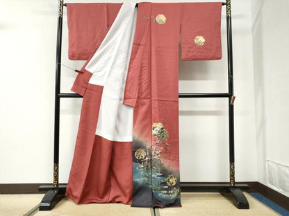 平和屋着物●訪問着　流水雪輪竹垣草花文　暈し染め　金彩　正絹　逸品　CABI2907yc