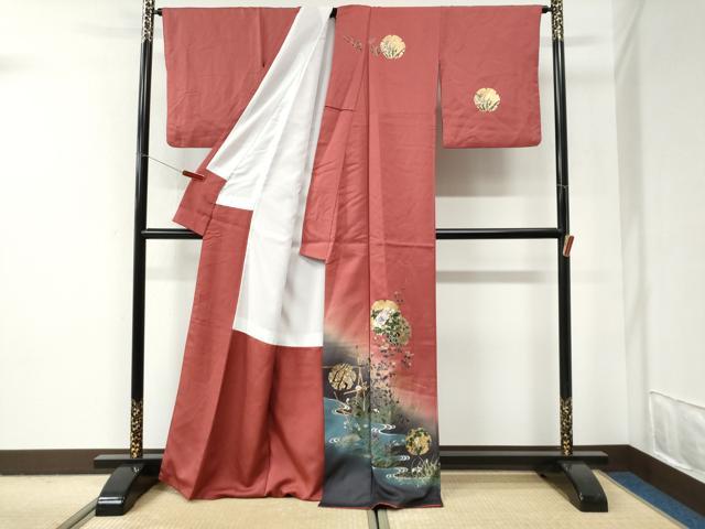 平和屋着物●訪問着　流水雪輪竹垣草花文　暈し染め　金彩　正絹　逸品　CABI2907yc