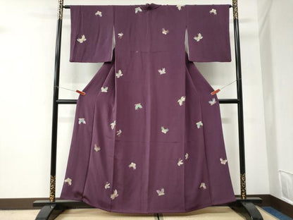 平和屋着物●上質な小紋　舞蝶文　金彩　鬼しぼ縮緬　正絹　逸品　CABI2909yc