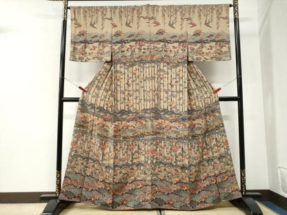 平和屋着物●訪問着　型染め　飛鶴松竹梅花文　正絹　逸品　CABI2911yc