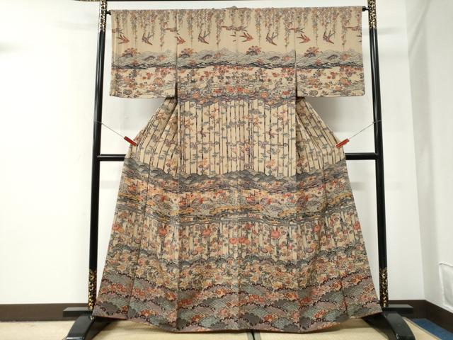 平和屋着物●訪問着　型染め　飛鶴松竹梅花文　正絹　逸品　CABI2911yc