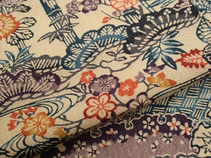 平和屋着物●訪問着　型染め　飛鶴松竹梅花文　正絹　逸品　CABI2911yc
